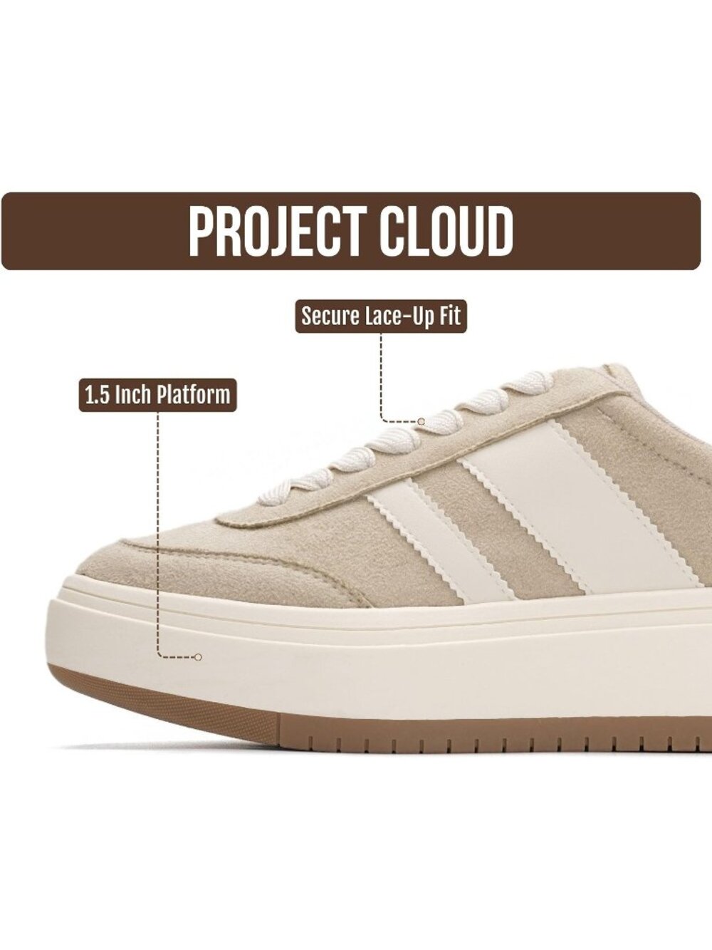 Project Cloud Women's Taupe Memory Foam Insole Footwear Platform Sneaker Shoes - Picture 3 of 6